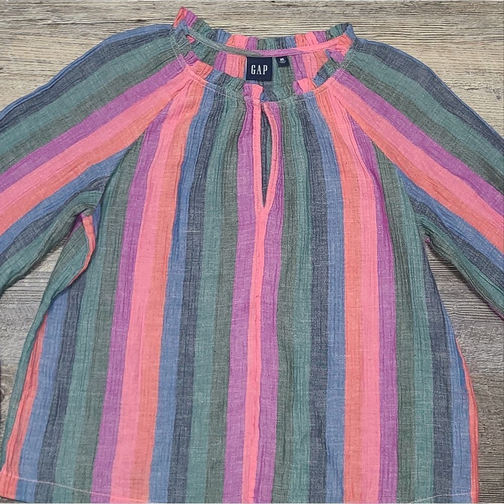 Gap Linen Blend Stripe Peasant Blouse - Picture 8 of 9